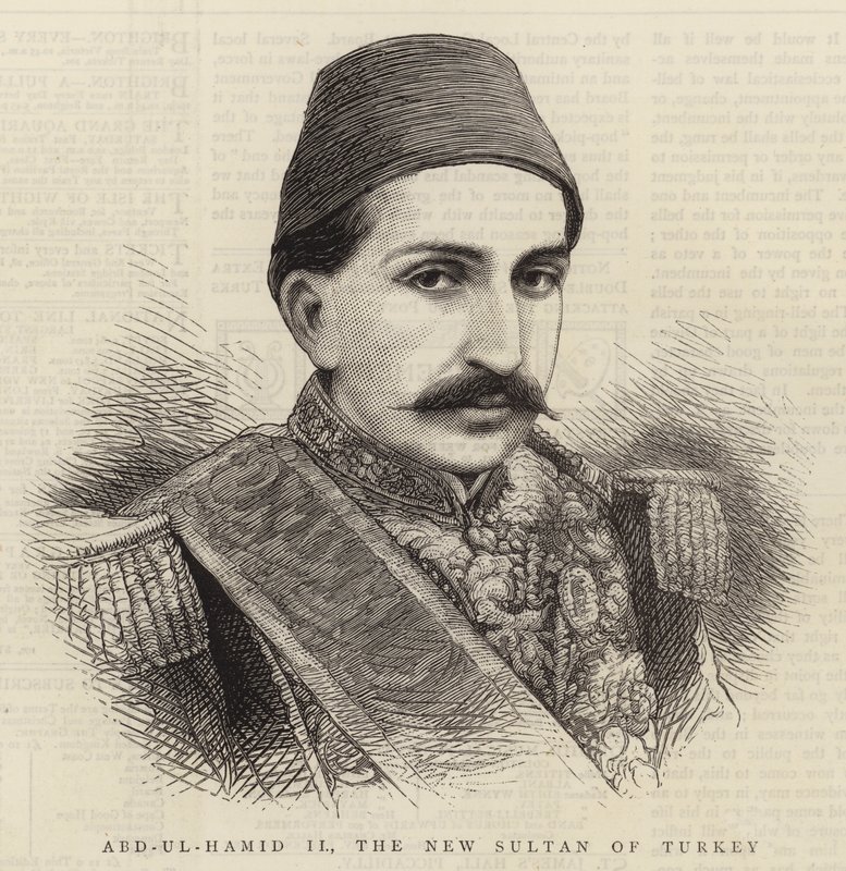 Abd-ul-Hamid II, den nye sultan af Tyrkiet (kobberstik) af English School
