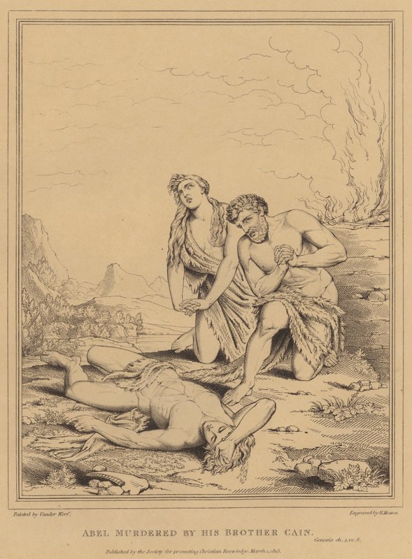 Abel myrdet af sin bror Kain, 1. Mosebog (gravering) af English School