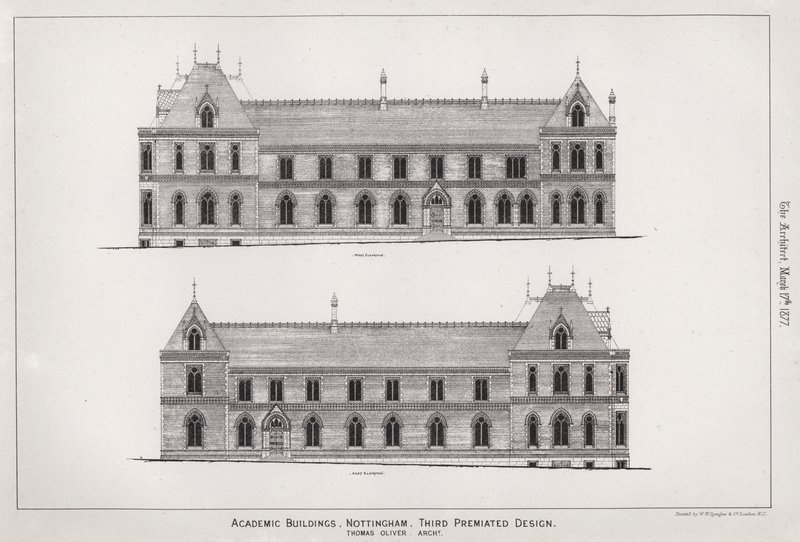 Akademiske bygninger, Nottingham, tredje præmierede design (gravering) af English School