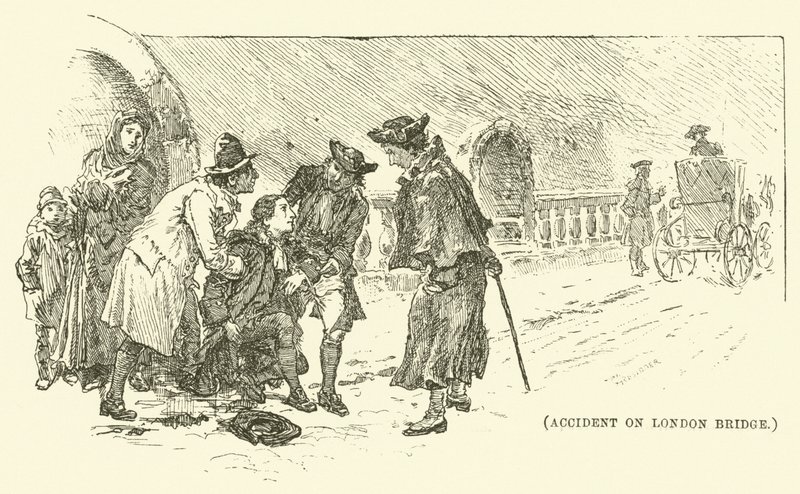 Ulykke på London Bridge (gravering) af English School