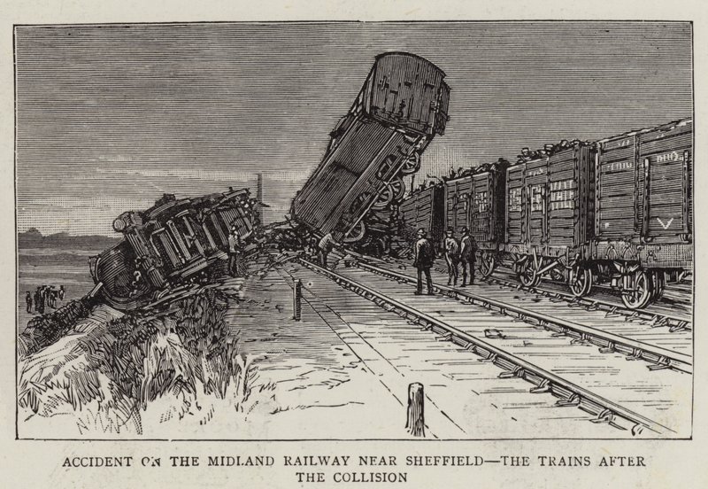 Ulykke på Midland Railway nær Sheffield, togene efter kollisionen (gravering) af English School