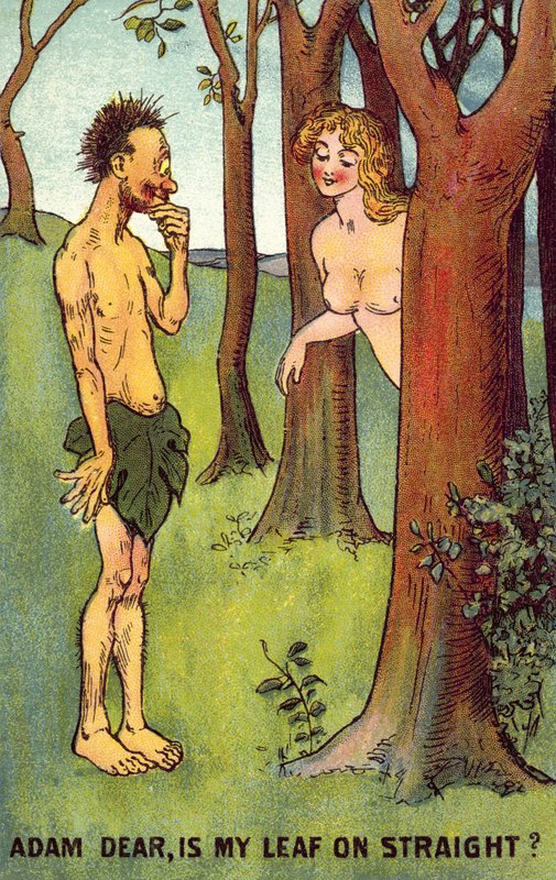 Adam og Eva (farve litho) af English School
