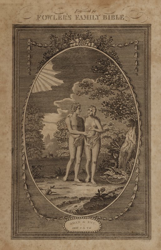 Adam og Eva, Første Mosebog, kapitel 3, vers 6 (gravering) af English School