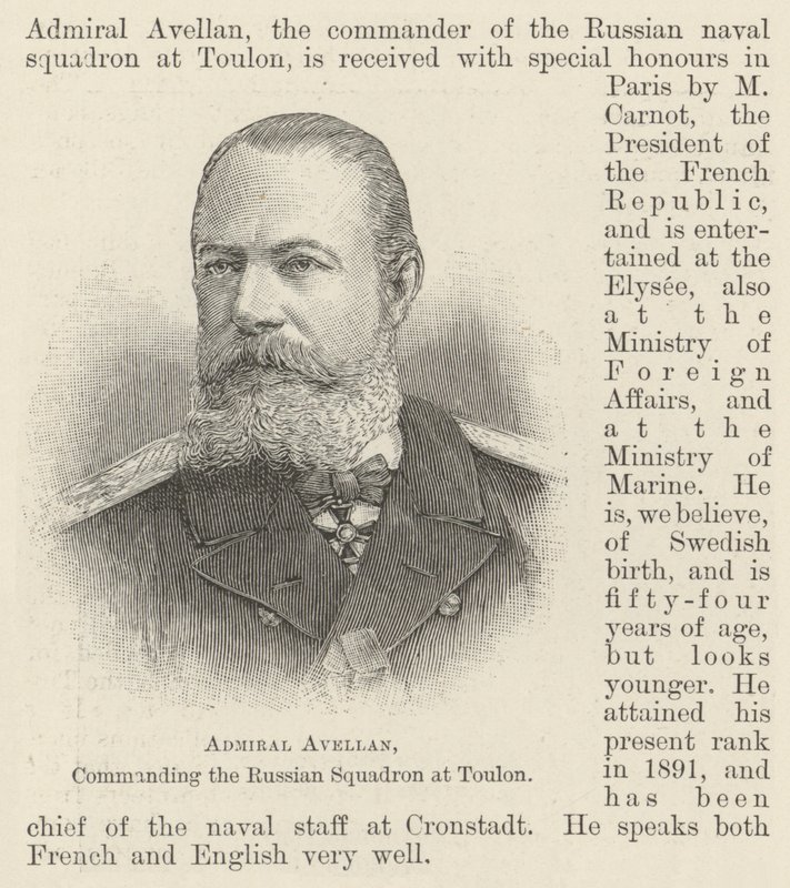 Admiral Avellan, kommanderende for den russiske eskadron ved Toulon (gravering) af English School