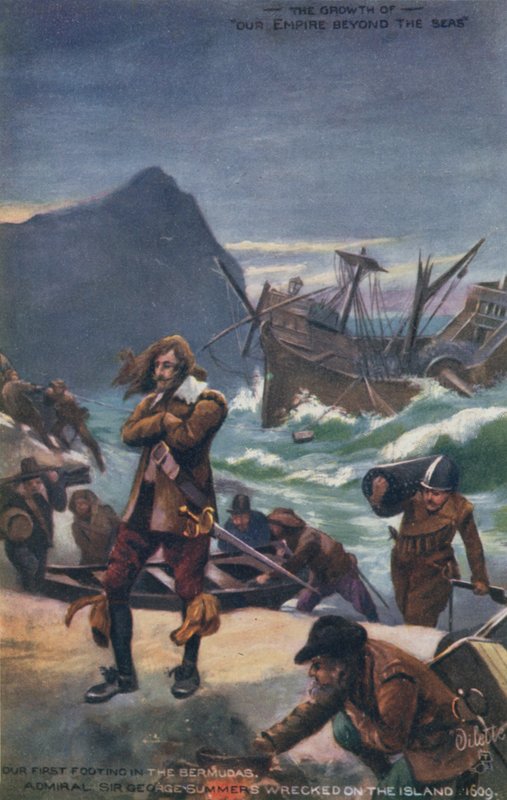 Admiral Sir George Summers forliste på Bermuda, 1609 af English School