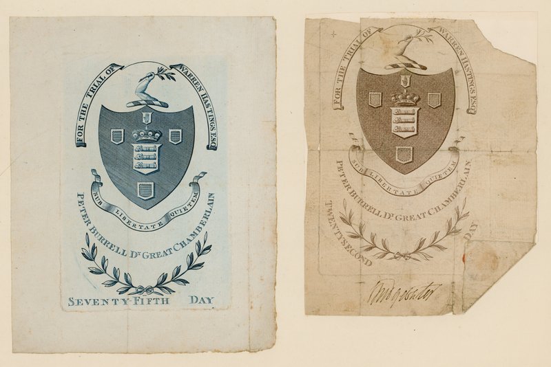 Adgangsbilletter til retssagen mod Warren Hastings af English School