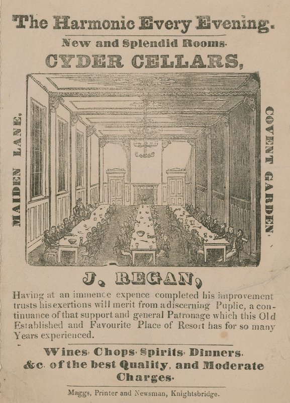 Annonce for Cyder Cellars, Maiden Lane, Covent Garden af English School