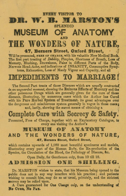 Annonce for Dr W B Marstons Museum of Anatomy and the Wonders of Nature af English School
