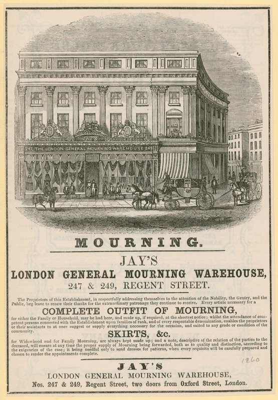 Annonce for Jays, London General Mourning Warehouse, 247 & 249 Regent Street, London af English School