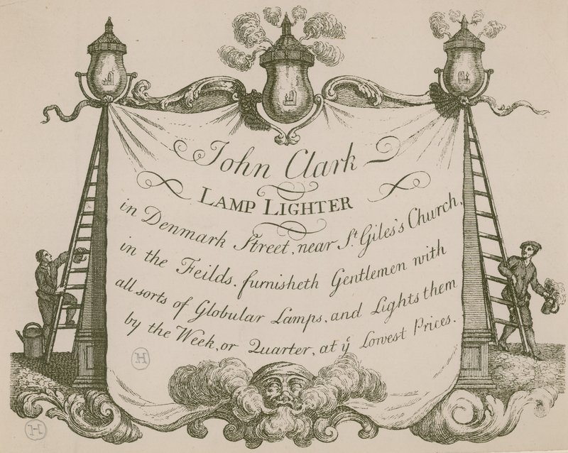 Annonce for John Clarke, lampelighter, Denmark Street, London af English School