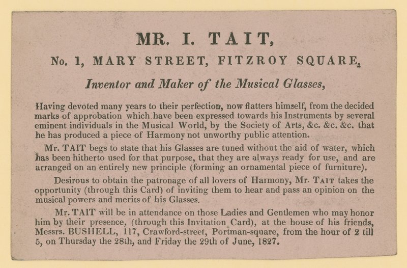 Annonce for Mr I Tait, opfinder og skaber af de musikalske briller af English School