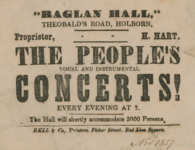Annonce for The Peoples Vokal- og Instrumentalkoncerter, Raglan Hall af English School
