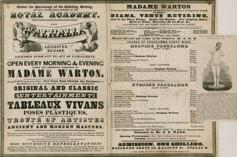 Annonce for The Walhalla, Leicester Square, under ledelse af Madame Warton af English School