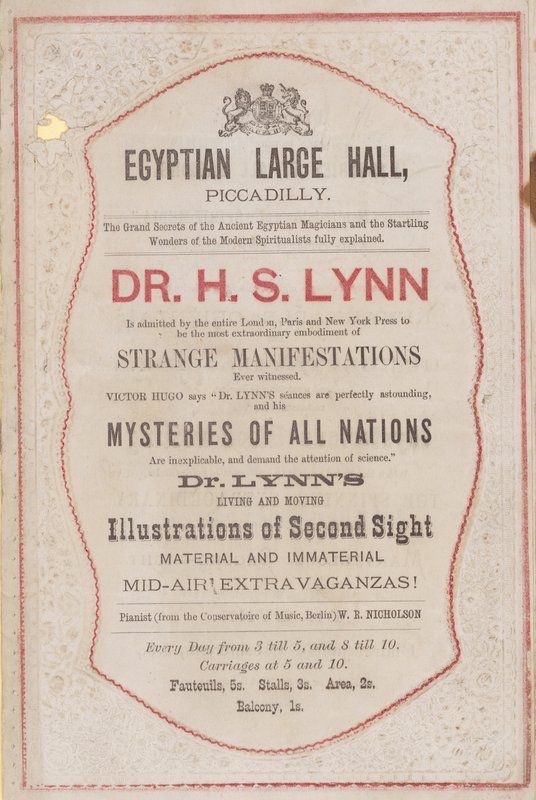 Annonce for optræden af Dr H S Lynn i den egyptiske hal af English School