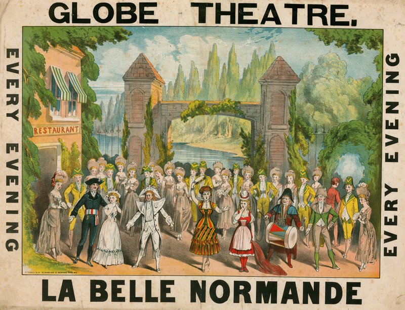 Annonce for Globe Theatre, London, for La Belle Normande af English School