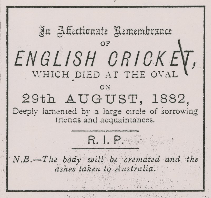 Annonce fra Sporting Times i august 1882, som introducerede konceptet The Ashes af English School