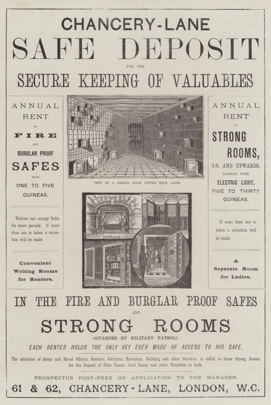 Annonce, Chancery-Lane Safe Deposit (gravering) af English School