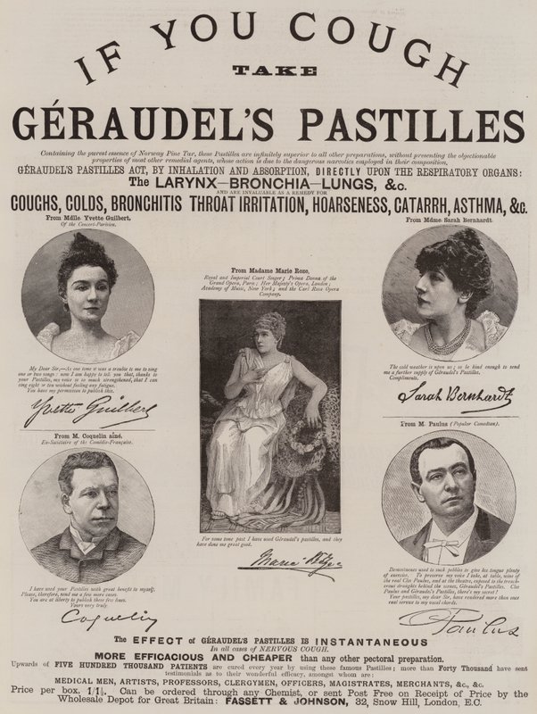 Annonce, Geraudels Pastiller (gravering) af English School