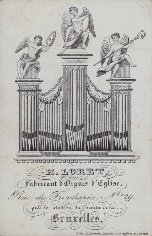 Annonce for H Loret, skaber af kirkeorgler, Bruxelles, Belgien (litho) af English School