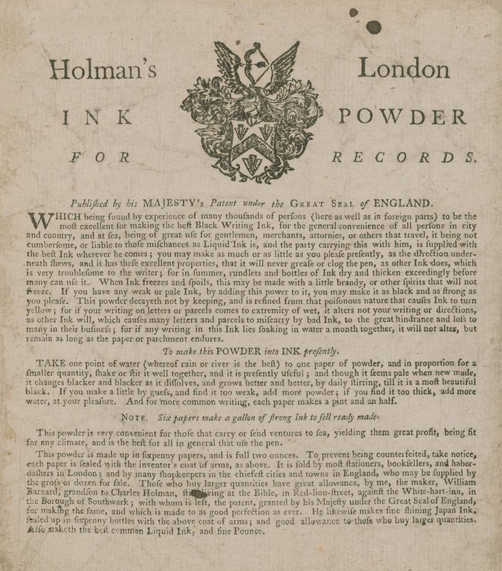 Annonce for Holmans London Ink Powder for Records af English School