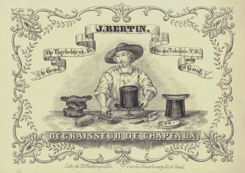 Annonce for J Bertin, hatterenser, Gent, Belgien (litho) af English School