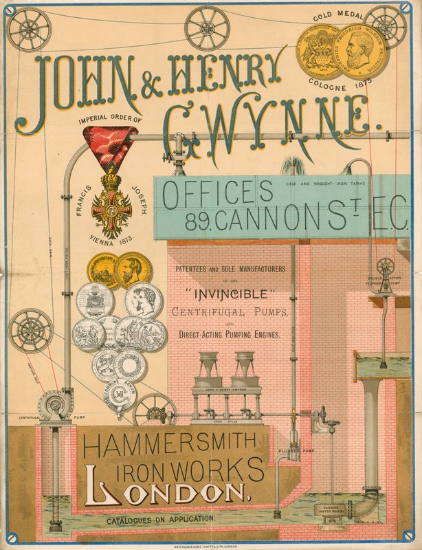 Annonce for John og Henry Gwynne, 89 Cannon Street, London, producent af Invincible centrifugalpumpen af English School