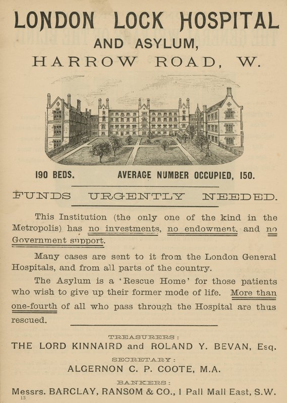 Annonce for London Lock Hospital and Asylum, Harrow Road, London af English School