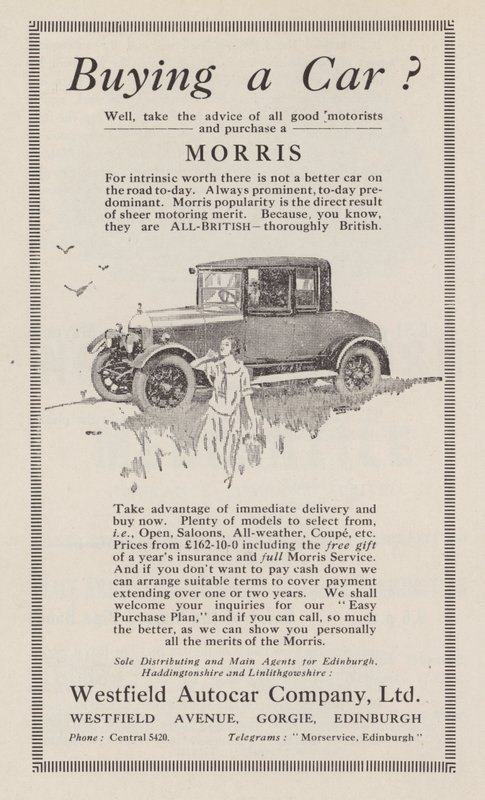 Annonce for Morris-biler, 1926 af English School