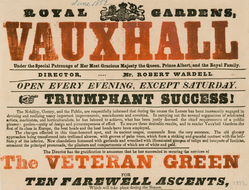 Annonce for Royal Garden, Vauxhall; Vauxhall Gardens, London af English School