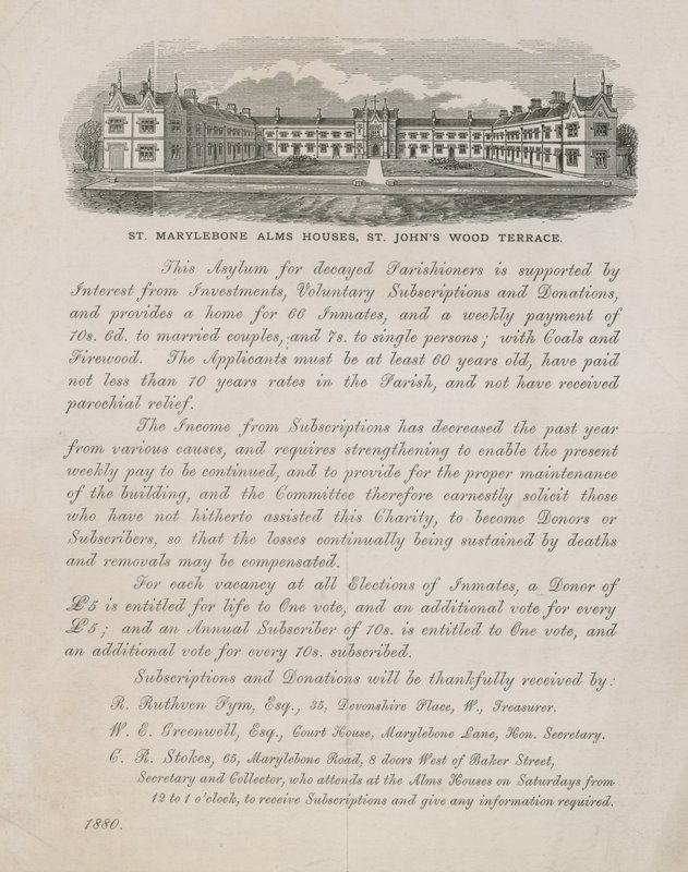 Annonce for St Marylebone Alms Houses af English School