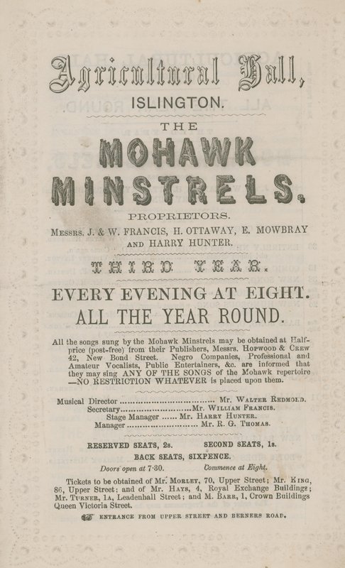 Annonce for The Mohawk Minstrels i Landbrugshallen af English School