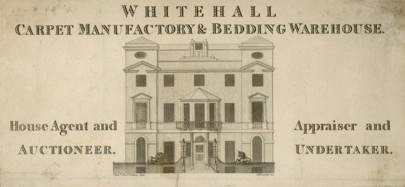 Annonce for Whitehall tæppefabrik og sengetøjslager af English School