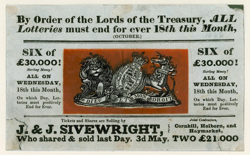 Annonce for sidste lotteri, 1826 af English School