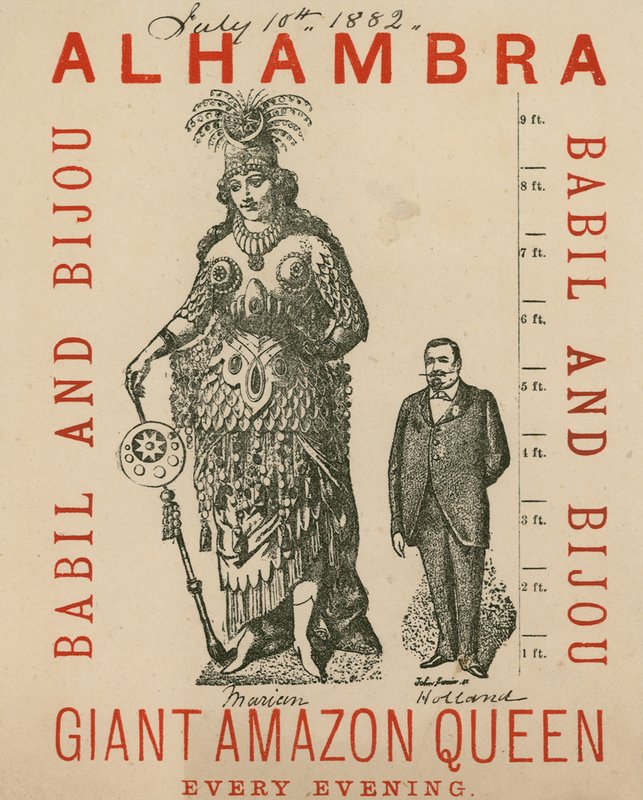 Annonce for Royal Alhambra Theatre, med Babil og Bijou, Giant Amazon Queen af English School