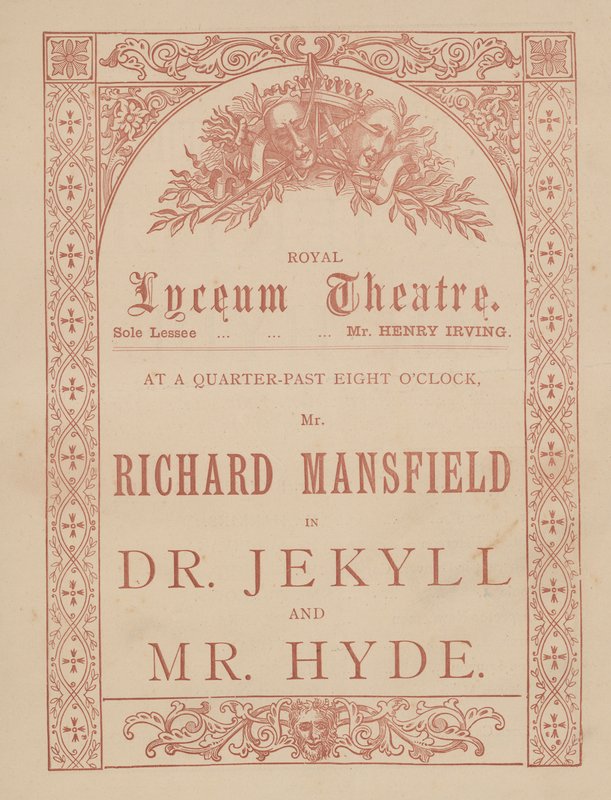 Reklamekort for Lyceum Theatre, Dr. Jekyll og Mr. Hyde med Richard Mansfield i hovedrollen af English School