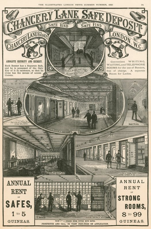 Annoncering for Chancery Lane Safe Deposit, 61-62 Chancery Lane, London af English School