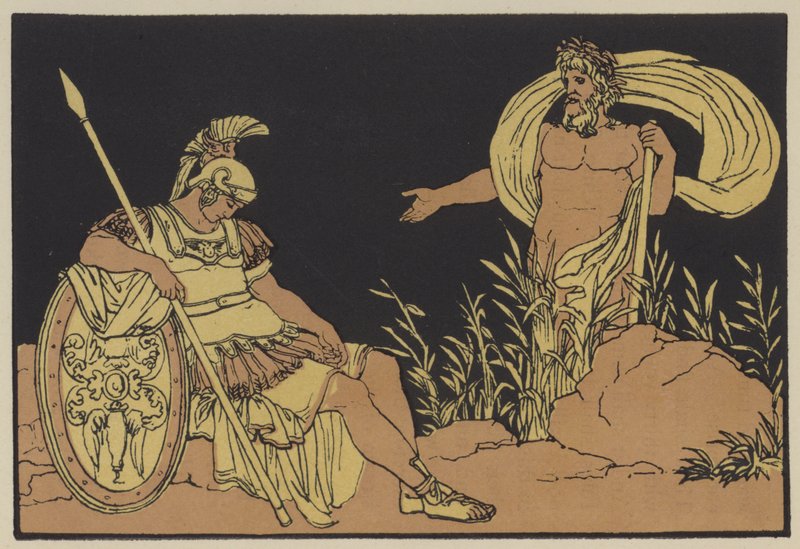 Æneas og Tiberen (farve litho) af English School