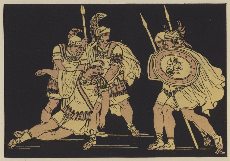 Aeneas og Lausus lig (farve litho) af English School