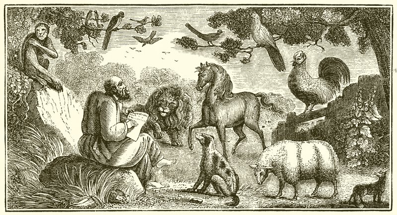 Aesop komponerer sine fabler af English School