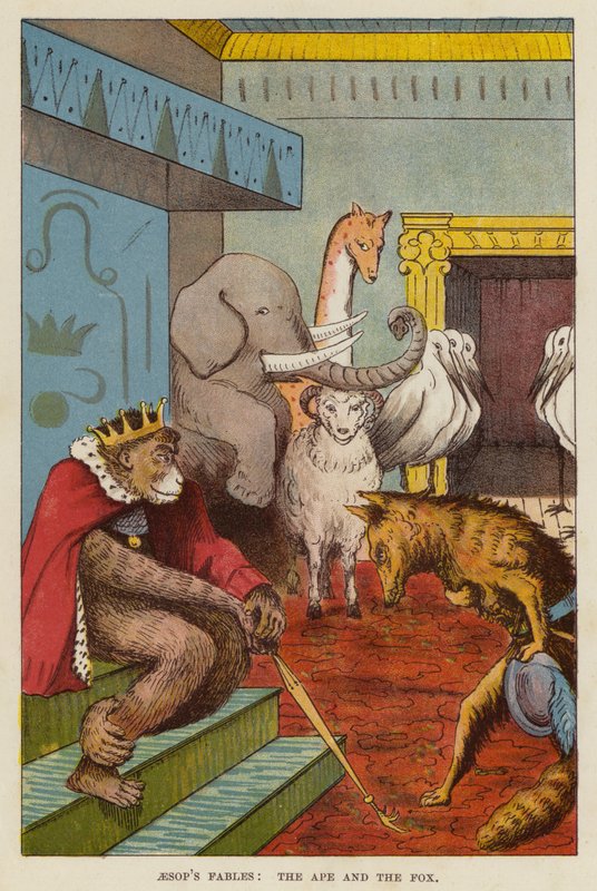 Aesops fabler: Apen og ræven (chromolitho) af English School