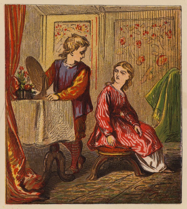 Æsops fabler: Broderen og søsteren (farve litho) af English School