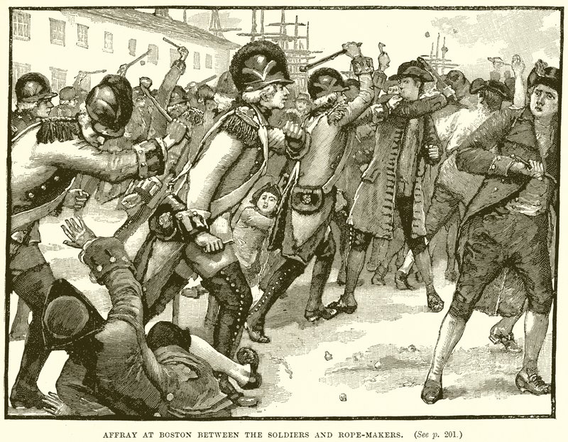 Et sammenstød i Boston mellem Soldaterne og Rope-Makers af English School