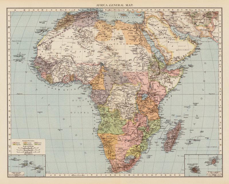 Afrika, oversigtskort (farvelitografi) af English School