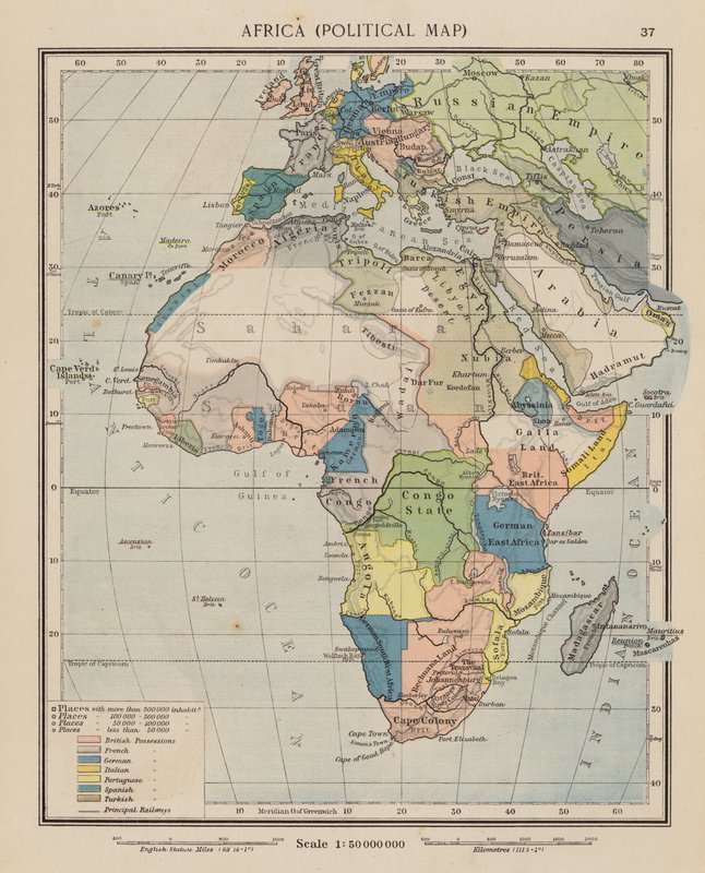 Afrika, politisk kort (farvelitografi) af English School
