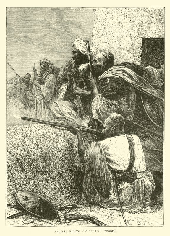 Afridis firing on British troops  af English School