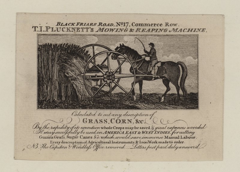 Landbrugsudstyrsproducenter, T I Plucknett, handelskort af English School