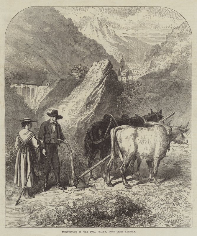 Landbrug i Dora Valley, Mont Cenis Railway (gravering) af English School