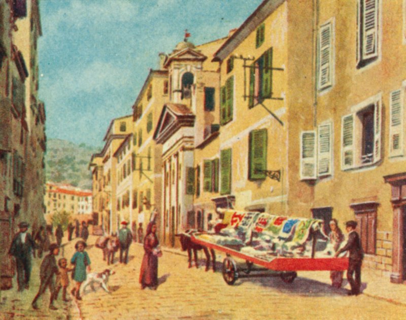 Ajaccio, en korsikansk gennemfartsvej (farvelitografi) af English School