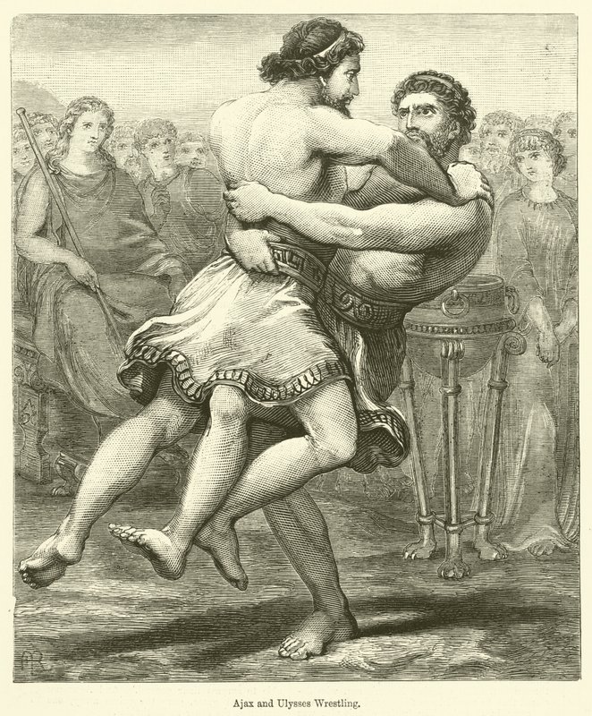 Ajax og Ulysses wrestling (gravering) af English School