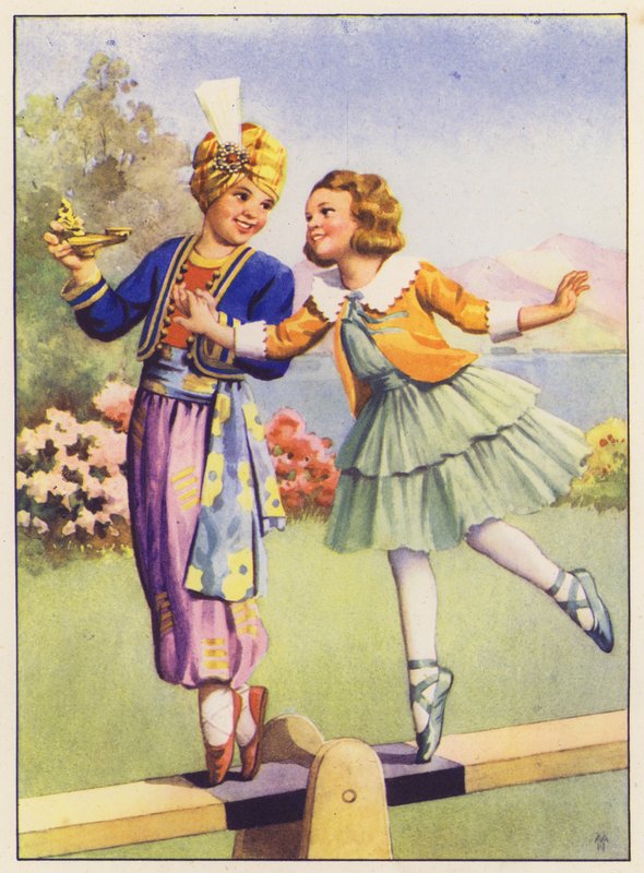 Aladdin og Margery Daw (farvelitografi) af English School